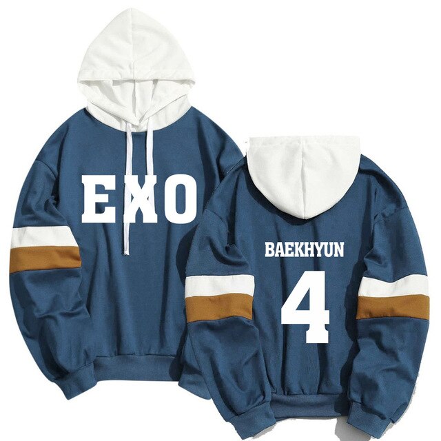 Kpop EXO Member Name Print Sweatshirt Men Women Streetwear Patchwork Hoodies K-pop XIUMIN LUHAN CHANYEOL Pullover Clothes