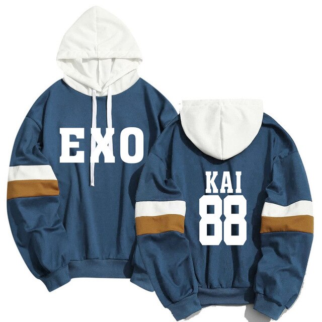 Kpop EXO Member Name Print Sweatshirt Men Women Streetwear Patchwork Hoodies K-pop XIUMIN LUHAN CHANYEOL Pullover Clothes