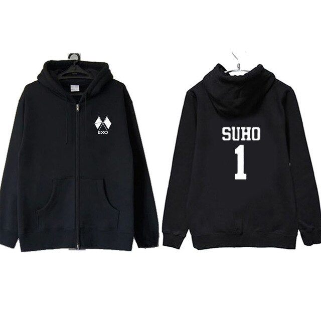 Kpop EXO OBSESSION Same Hoody Zip Hoodie CHANYEOL BAEKHYUN Same Unisex Autumn Winter Long Sleeve Coat Outerwears Tops