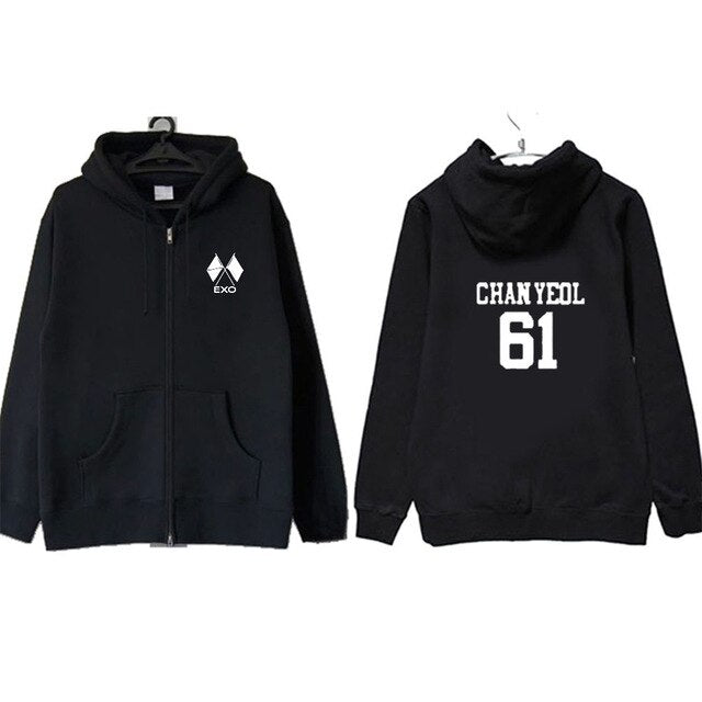 Kpop EXO OBSESSION Same Hoody Zip Hoodie CHANYEOL BAEKHYUN Same Unisex Autumn Winter Long Sleeve Coat Outerwears Tops