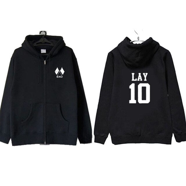 Kpop EXO OBSESSION Same Hoody Zip Hoodie CHANYEOL BAEKHYUN Same Unisex Autumn Winter Long Sleeve Coat Outerwears Tops