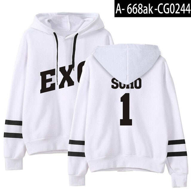 Kpop EXO Sweatshirt Women Chanyeol Casual Tracksuit Loose Hoodie Sweatshirt Korean Style Loose Sweatshirts Soft Simple