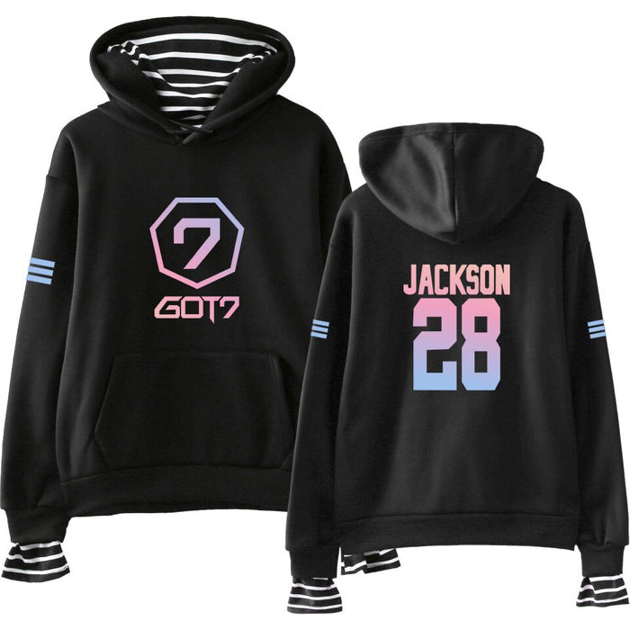 Kpop GOT7 Custom Fake Two Piece Hoodies Men Women Long Sleeve Hooded Sweatshirt Streetwear Clothes