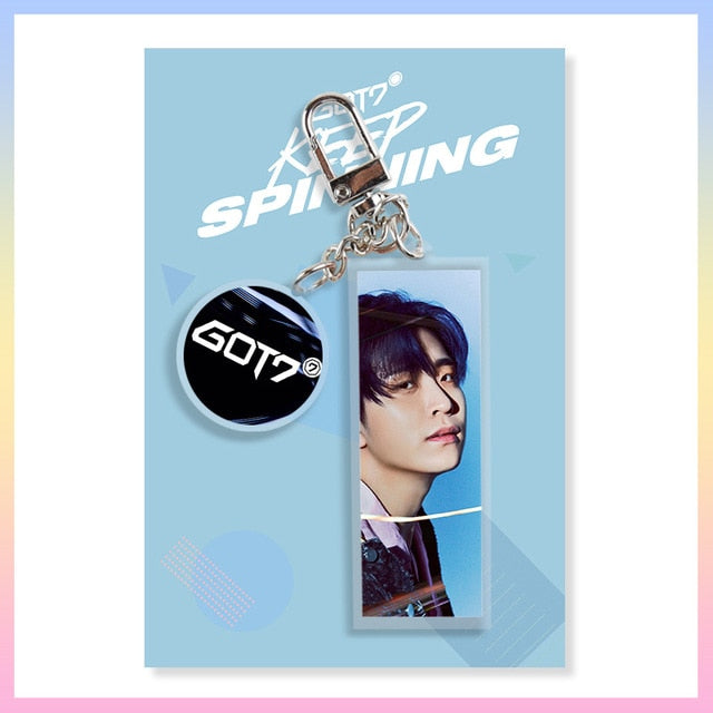Kpop GOT7 Mark Jackson YoungJae BamBam YuGyeom JinYoung JB Acrylic PVC Rectangular Keychain Star Same Paragraph Surrounding