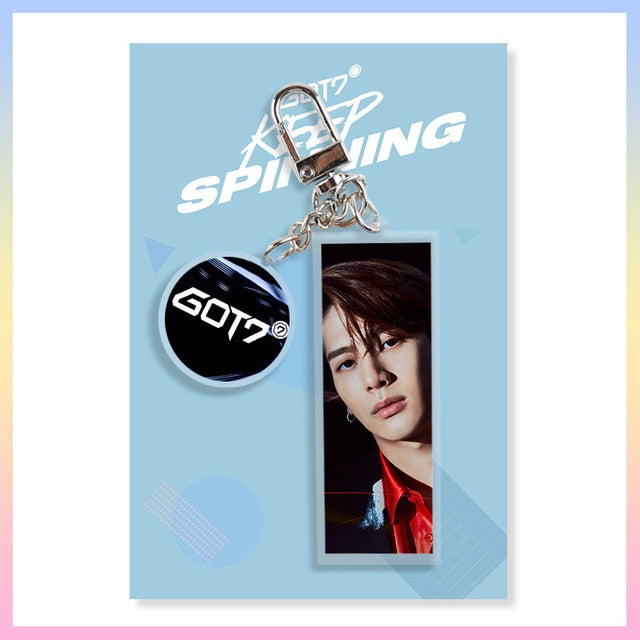 Kpop GOT7 Mark Jackson YoungJae BamBam YuGyeom JinYoung JB Acrylic PVC Rectangular Keychain Star Same Paragraph Surrounding