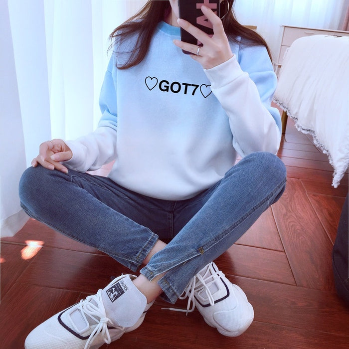 Kpop Got7 Hearts Hoodies Women Ulzzang Gradient Letters Crew Neck Sweatshirt Got 7 Fans Fashion Tracksuit Jumper Dropshipping