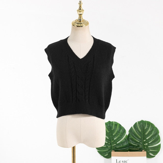 Kpop Korean Celebrity ROSE College Style Wild White Shirt Black Knit Vest Tops+Slim High Waist Mini Pleated Skirt Women Outfits