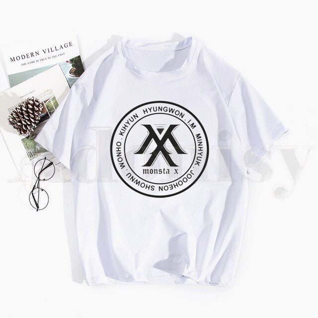 Monsta X K-pop Print T Shirts Spring Tops Tees Men Women Short Sleeve Casual T Shirt Streetwear Funny