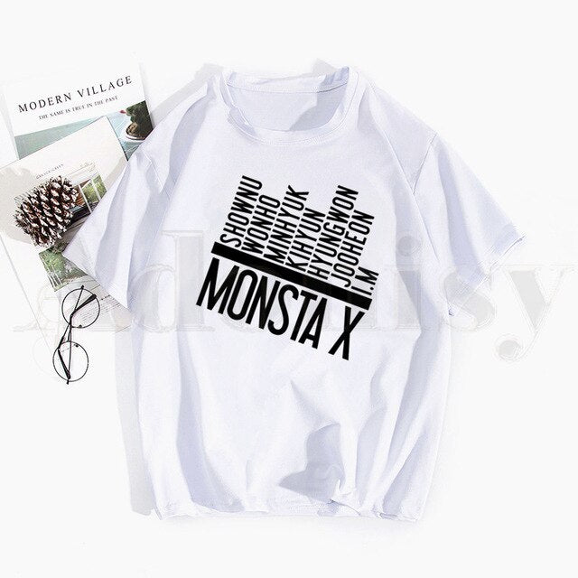 Monsta X K-pop Print T Shirts Spring Tops Tees Men Women Short Sleeve Casual T Shirt Streetwear Funny