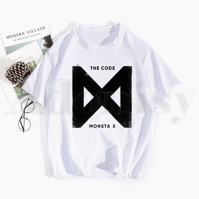 Monsta X K-pop Print T Shirts Spring Tops Tees Men Women Short Sleeve Casual T Shirt Streetwear Funny