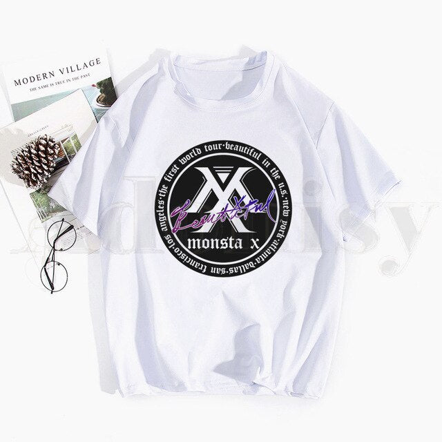 Monsta X K-pop Print T Shirts Spring Tops Tees Men Women Short Sleeve Casual T Shirt Streetwear Funny