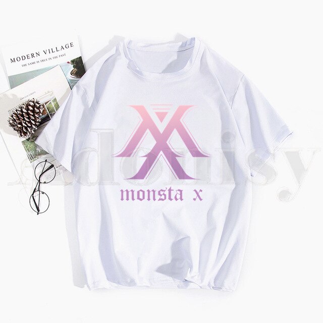 Monsta X K-pop Print T Shirts Spring Tops Tees Men Women Short Sleeve Casual T Shirt Streetwear Funny