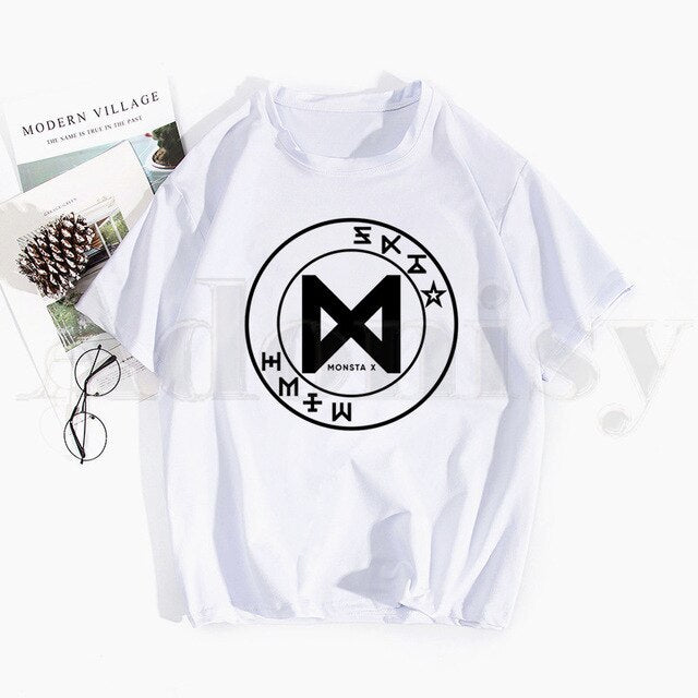 Monsta X K-pop Print T Shirts Spring Tops Tees Men Women Short Sleeve Casual T Shirt Streetwear Funny