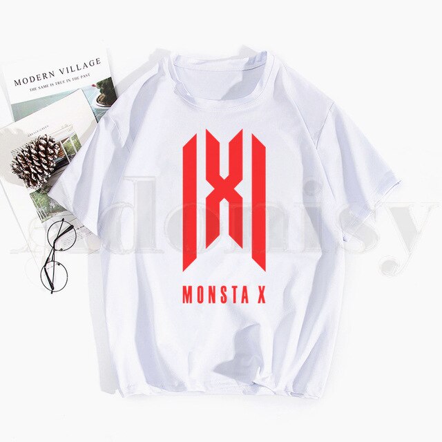 Monsta X K-pop Print T Shirts Spring Tops Tees Men Women Short Sleeve Casual T Shirt Streetwear Funny