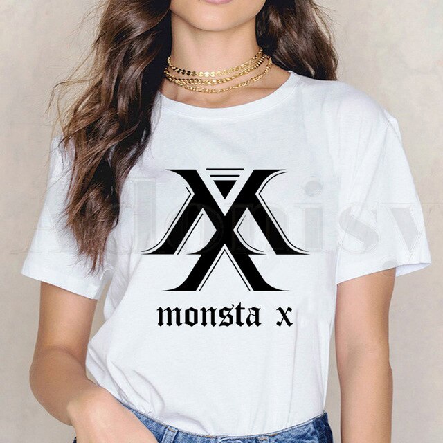 Monsta X K-pop T-shirt Casual White Tops T Shirt Women New Summer T-Shirt