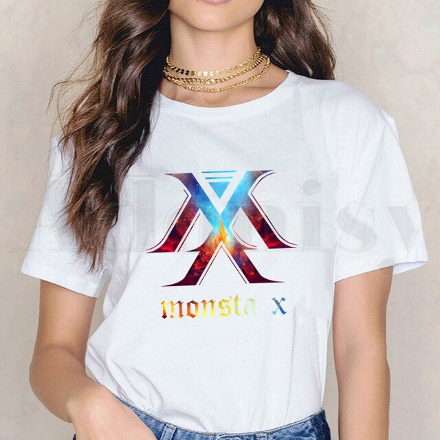 Monsta X K-pop T-shirt Casual White Tops T Shirt Women New Summer T-Shirt