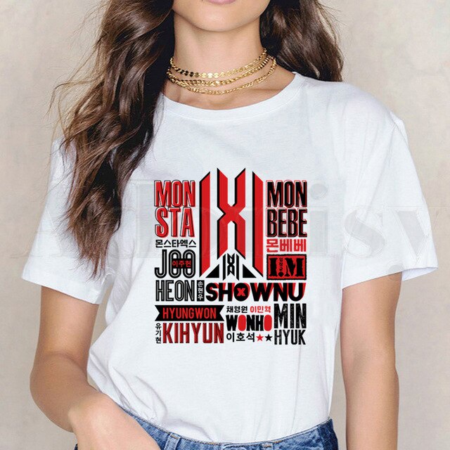 Monsta X K-pop T-shirt Casual White Tops T Shirt Women New Summer T-Shirt