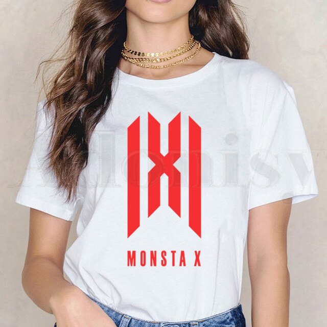 Monsta X K-pop T-shirt Casual White Tops T Shirt Women New Summer T-Shirt