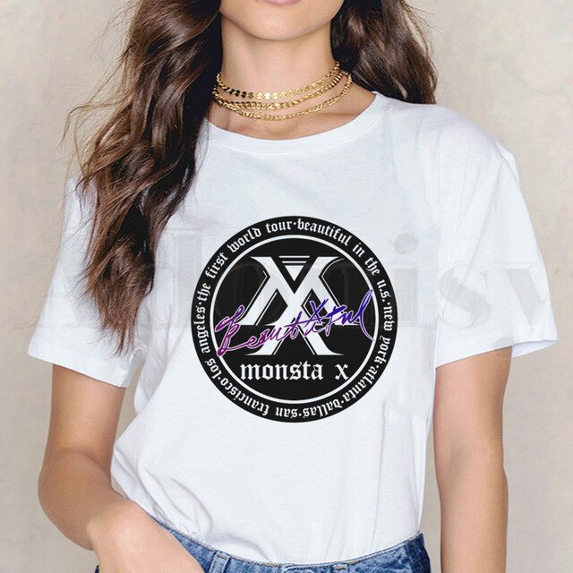 Monsta X K-pop T-shirt Casual White Tops T Shirt Women New Summer T-Shirt