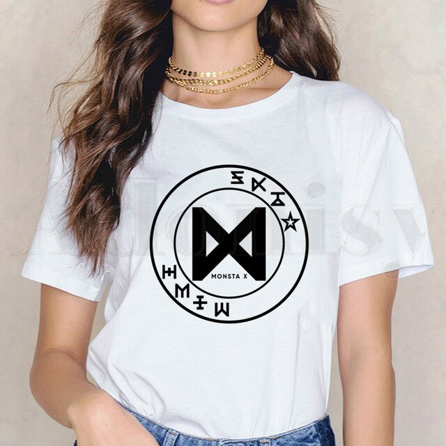 Monsta X K-pop T-shirt Casual White Tops T Shirt Women New Summer T-Shirt