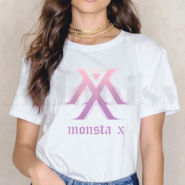 Monsta X K-pop T-shirt Casual White Tops T Shirt Women New Summer T-Shirt