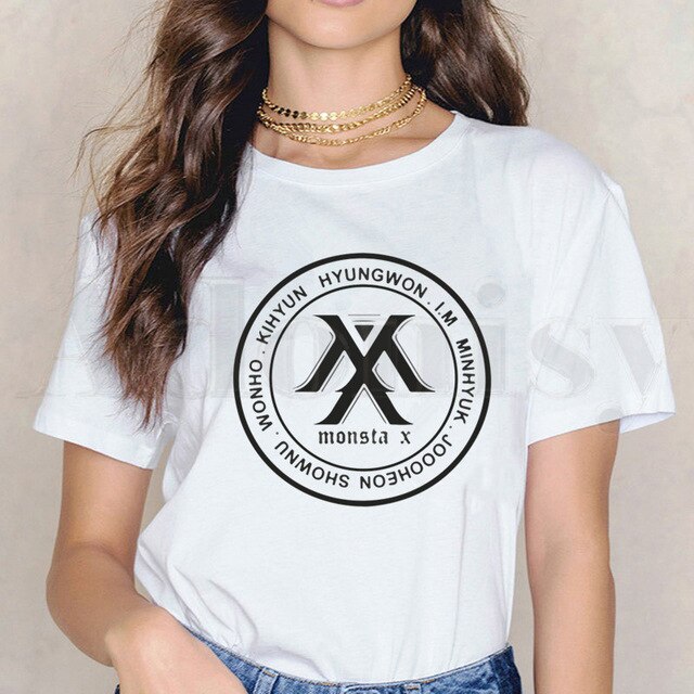 Monsta X K-pop T-shirt Casual White Tops T Shirt Women New Summer T-Shirt
