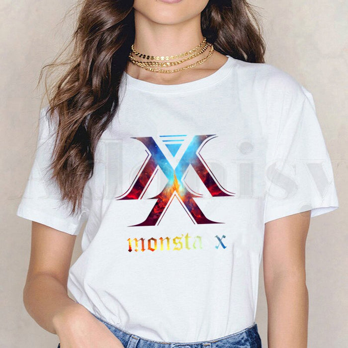 Monsta X K-pop T-shirt Casual White Tops T Shirt Women New Summer T-Shirt