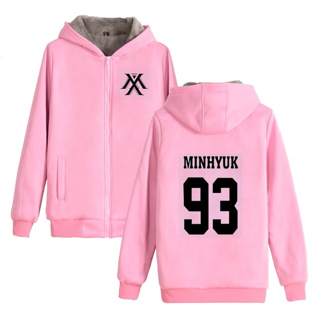 Kpop Monsta X MonstaX Cotton-padded Jacket Thickening Cotton Zipper Periphery women Increase Upper Garment Hoodies