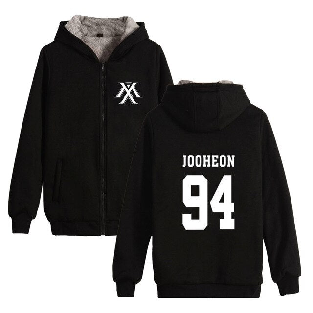 Kpop Monsta X MonstaX Cotton-padded Jacket Thickening Cotton Zipper Periphery women Increase Upper Garment Hoodies