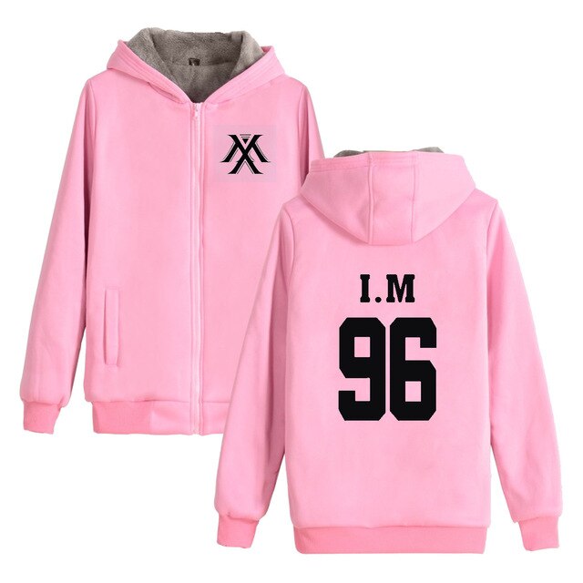 Kpop Monsta X MonstaX Cotton-padded Jacket Thickening Cotton Zipper Periphery women Increase Upper Garment Hoodies