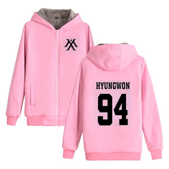 Kpop Monsta X MonstaX Cotton-padded Jacket Thickening Cotton Zipper Periphery women Increase Upper Garment Hoodies