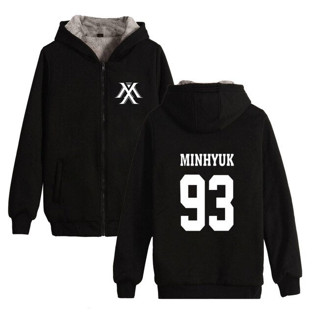 Kpop Monsta X MonstaX Cotton-padded Jacket Thickening Cotton Zipper Periphery women Increase Upper Garment Hoodies