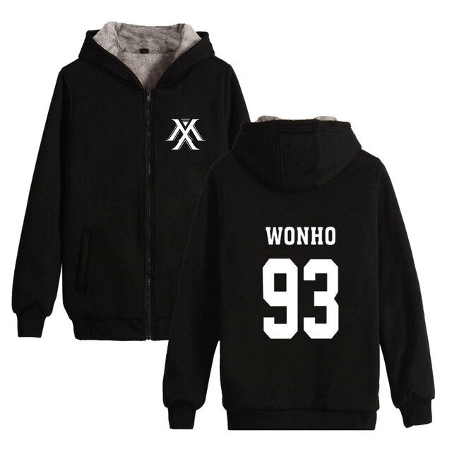 Kpop Monsta X MonstaX Cotton-padded Jacket Thickening Cotton Zipper Periphery women Increase Upper Garment Hoodies