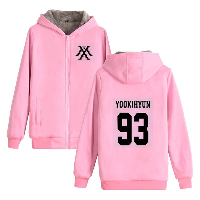 Kpop Monsta X MonstaX Cotton-padded Jacket Thickening Cotton Zipper Periphery women Increase Upper Garment Hoodies