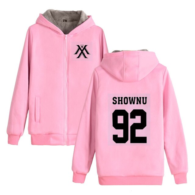 Kpop Monsta X MonstaX Cotton-padded Jacket Thickening Cotton Zipper Periphery women Increase Upper Garment Hoodies