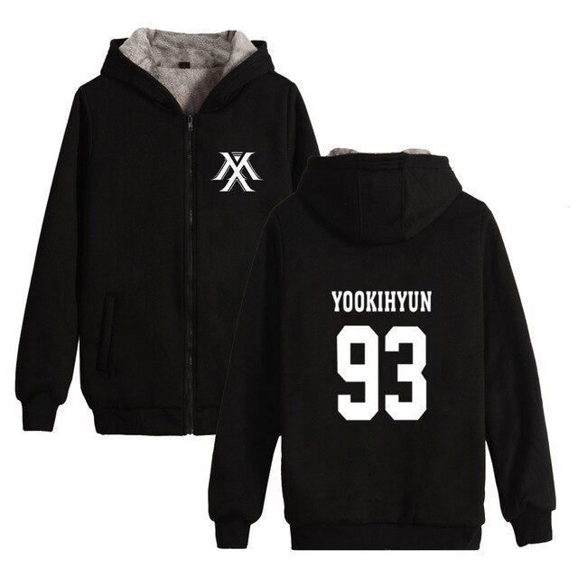 Kpop Monsta X MonstaX Cotton-padded Jacket Thickening Cotton Zipper Periphery women Increase Upper Garment Hoodies