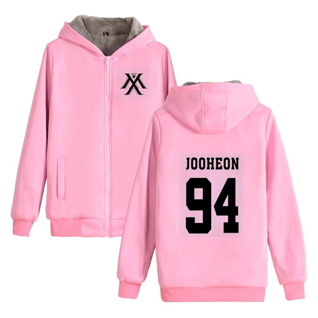 Kpop Monsta X MonstaX Cotton-padded Jacket Thickening Cotton Zipper Periphery women Increase Upper Garment Hoodies