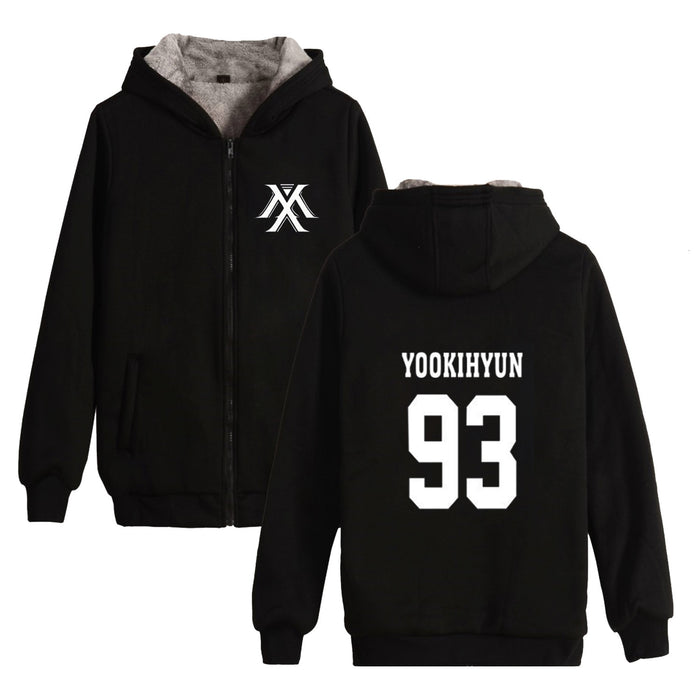 Kpop Monsta X MonstaX Cotton-padded Jacket Thickening Cotton Zipper Periphery women Increase Upper Garment Hoodies