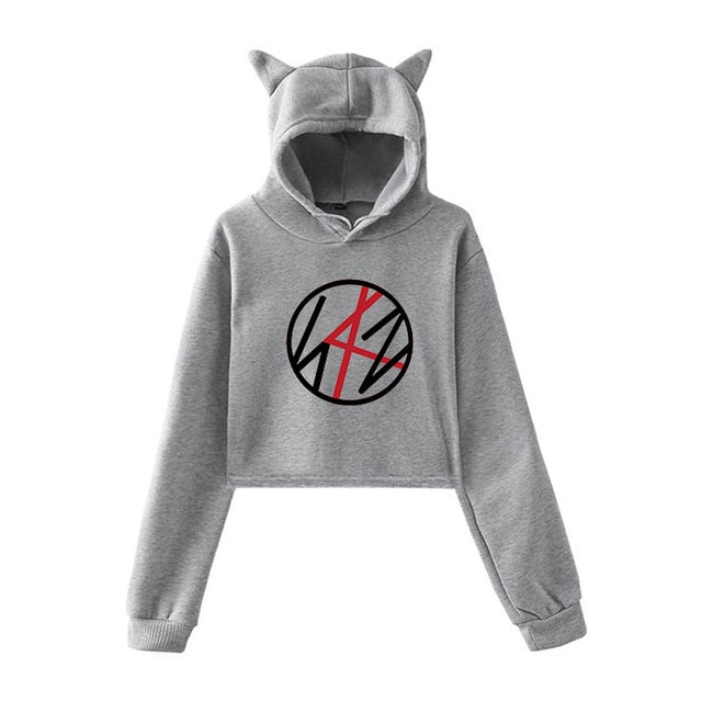 Kpop Stray Kids Cropped Hoodies Newest Fashion Cat Ear Hoodies Winter Long Sleeve Casual Pullover Straykids Hipster Coat Girls