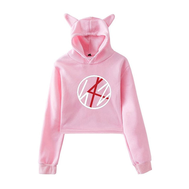 Kpop Stray Kids Cropped Hoodies Newest Fashion Cat Ear Hoodies Winter Long Sleeve Casual Pullover Straykids Hipster Coat Girls
