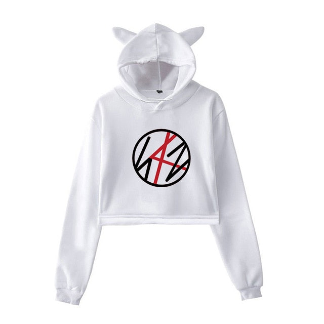 Kpop Stray Kids Cropped Hoodies Newest Fashion Cat Ear Hoodies Winter Long Sleeve Casual Pullover Straykids Hipster Coat Girls