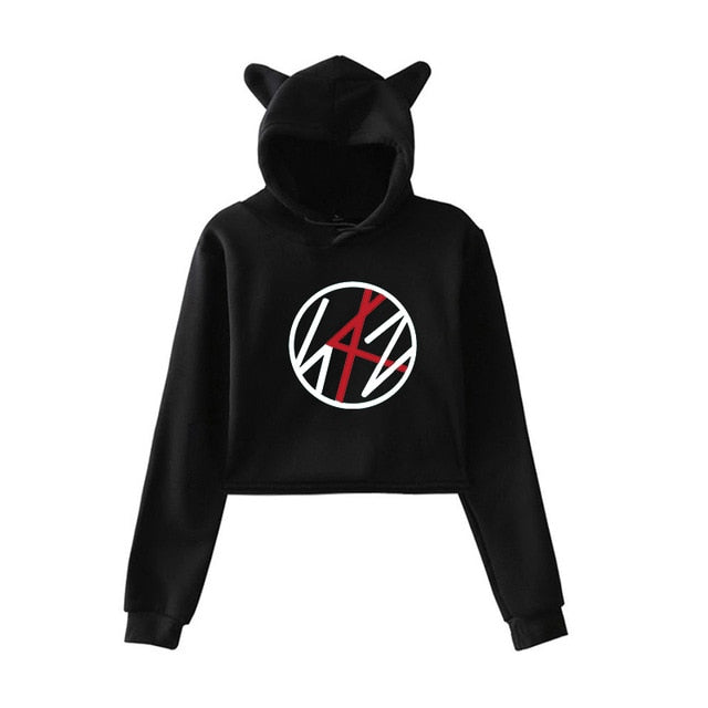 Kpop Stray Kids Cropped Hoodies Newest Fashion Cat Ear Hoodies Winter Long Sleeve Casual Pullover Straykids Hipster Coat Girls