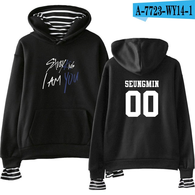 Kpop Stray Kids  Two Piece Hoodies Women Men Hip Hop Sweatshirt Straykids All Member Names Printed Fleece Clothes