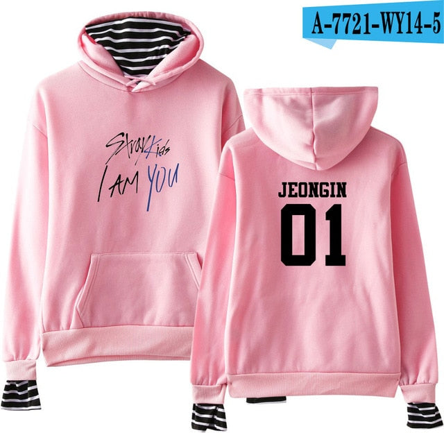 Kpop Stray Kids  Two Piece Hoodies Women Men Hip Hop Sweatshirt Straykids All Member Names Printed Fleece Clothes