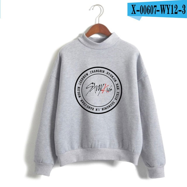 Kpop Stray Kids Turtleneck Hoodies Women Men Hip Hop Sweatshirt Straykids All Member Names Printed Fleece Clothes