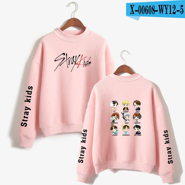 Kpop Stray Kids Turtleneck Hoodies Women Men Hip Hop Sweatshirt Straykids All Member Names Printed Fleece Clothes