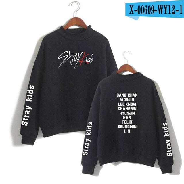 Kpop Stray Kids Turtleneck Hoodies Women Men Hip Hop Sweatshirt Straykids All Member Names Printed Fleece Clothes