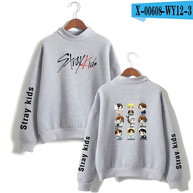 Kpop Stray Kids Turtleneck Hoodies Women Men Hip Hop Sweatshirt Straykids All Member Names Printed Fleece Clothes