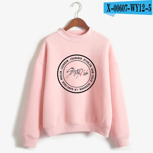 Kpop Stray Kids Turtleneck Hoodies Women Men Hip Hop Sweatshirt Straykids All Member Names Printed Fleece Clothes