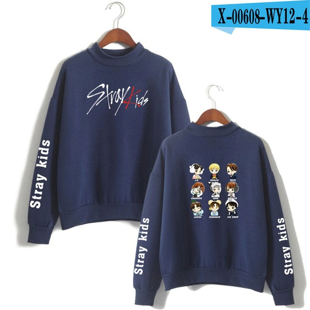 Kpop Stray Kids Turtleneck Hoodies Women Men Hip Hop Sweatshirt Straykids All Member Names Printed Fleece Clothes